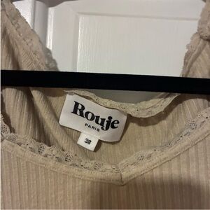 Rouje Cream Ribbed Lace-Trim Tank Top